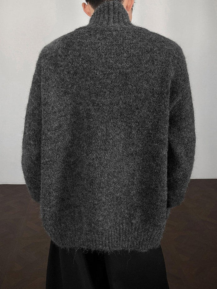 ハーフボタンタートルネック ウール プルオーバーニット