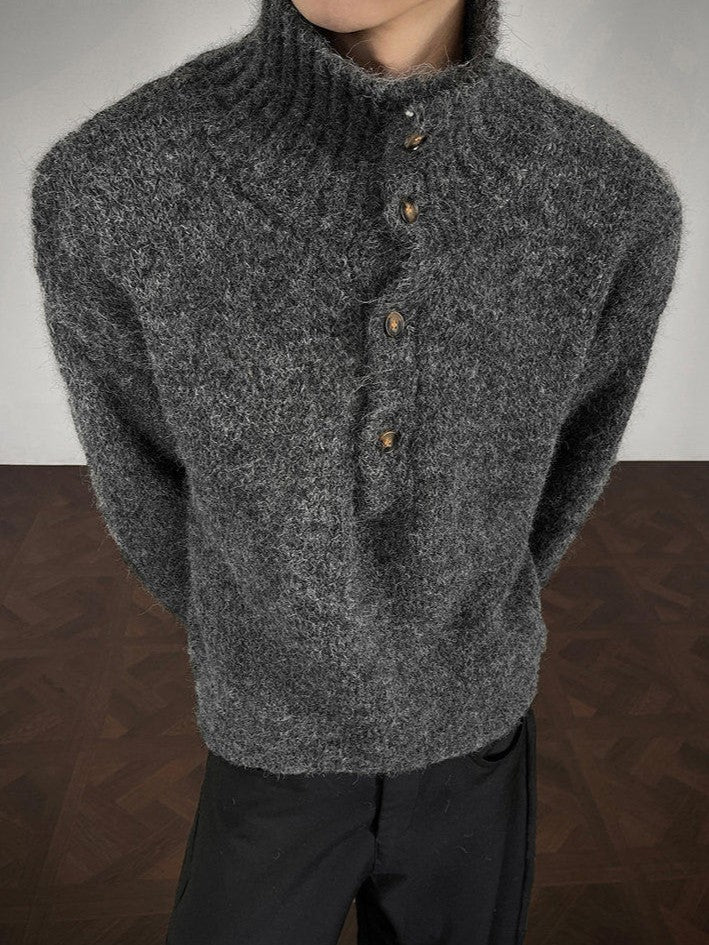 ハーフボタンタートルネック ウール プルオーバーニット