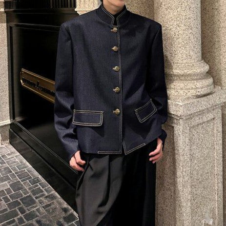 スタンドカラー デニムショートジャケット