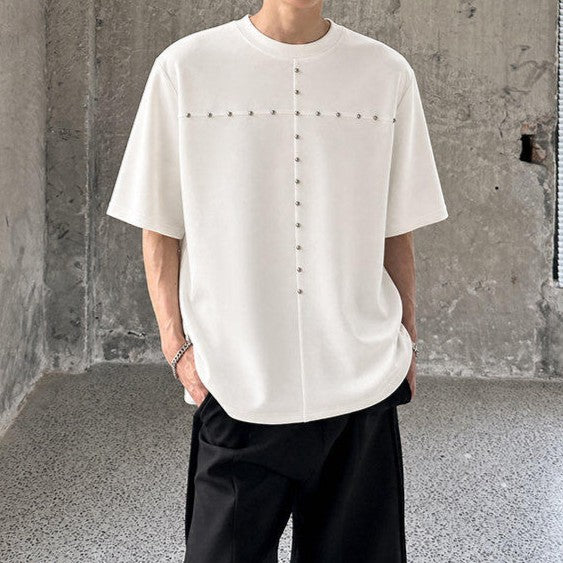 スタッズクロス パッドショルダー ハーフスリーブTシャツ
