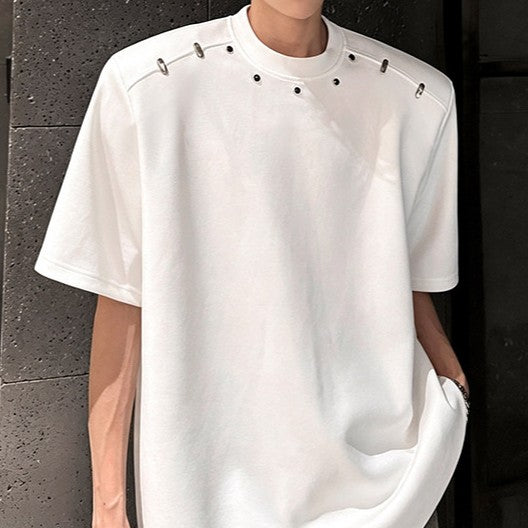 リベットデコレート パッドショルダー ハーフスリーブＴシャツ
