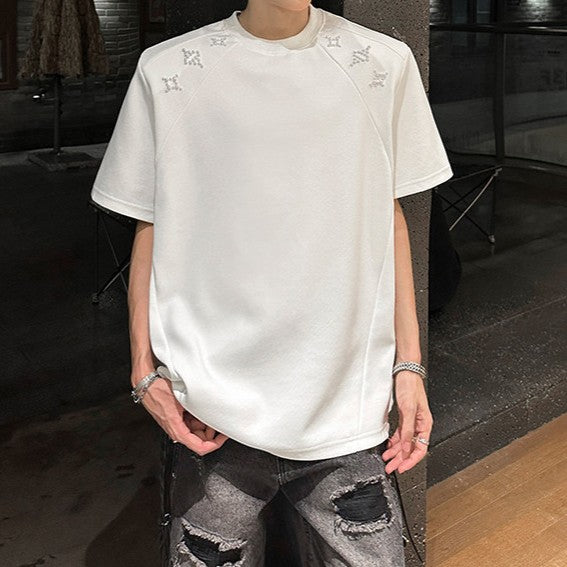 パールデザイン パッドショルダー ハーフスリーブTシャツ
