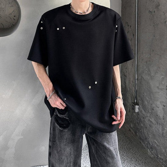 スナップボタンデザイン パッドショルダー ハーフスリーブＴシャツ