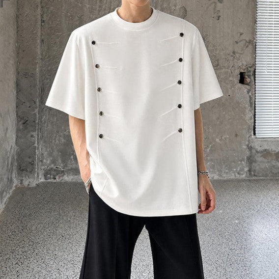 ツーラインズスタッズ パッドショルダー ハーフスリーブTシャツ