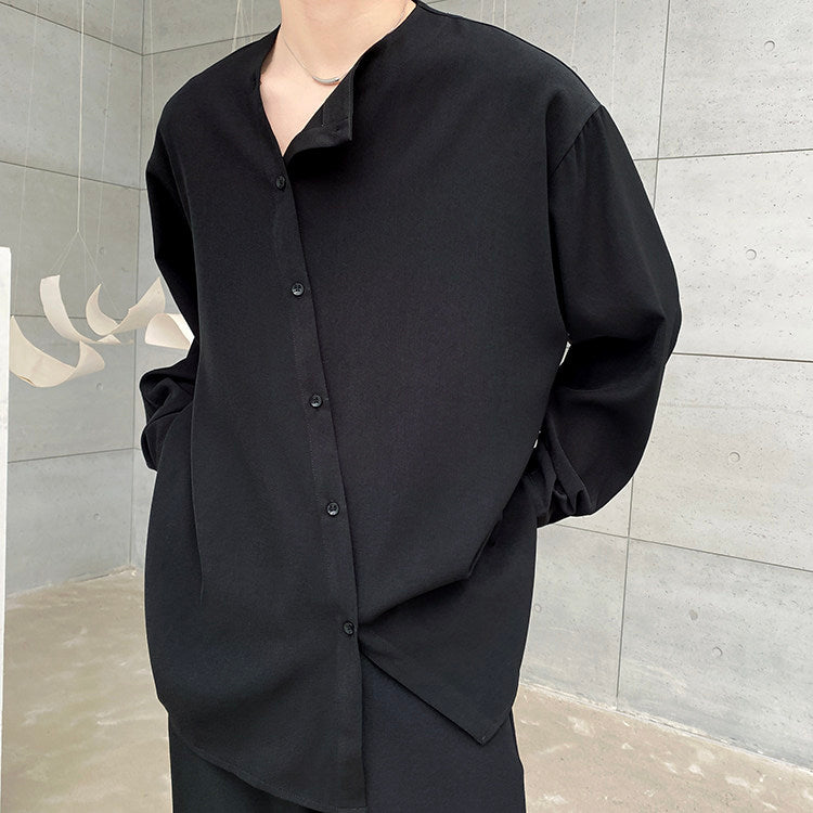 アシンメトリー ラウンドネック ロングスリーブシャツ