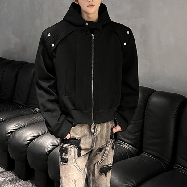 ショートレングス パッドショルダー ジップフーディー