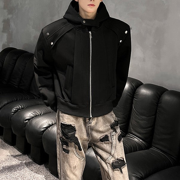 ショートレングス パッドショルダー ジップフーディー