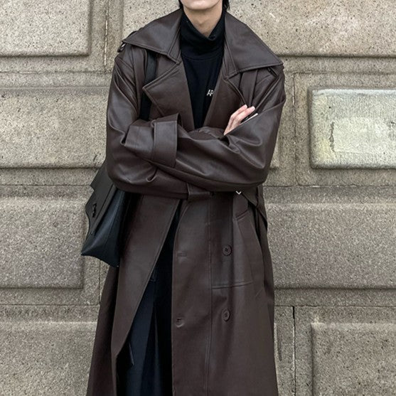 PUレザー ロングコート