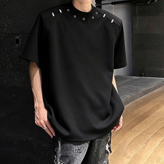 リベットデコレート パッドショルダー ハーフスリーブＴシャツ