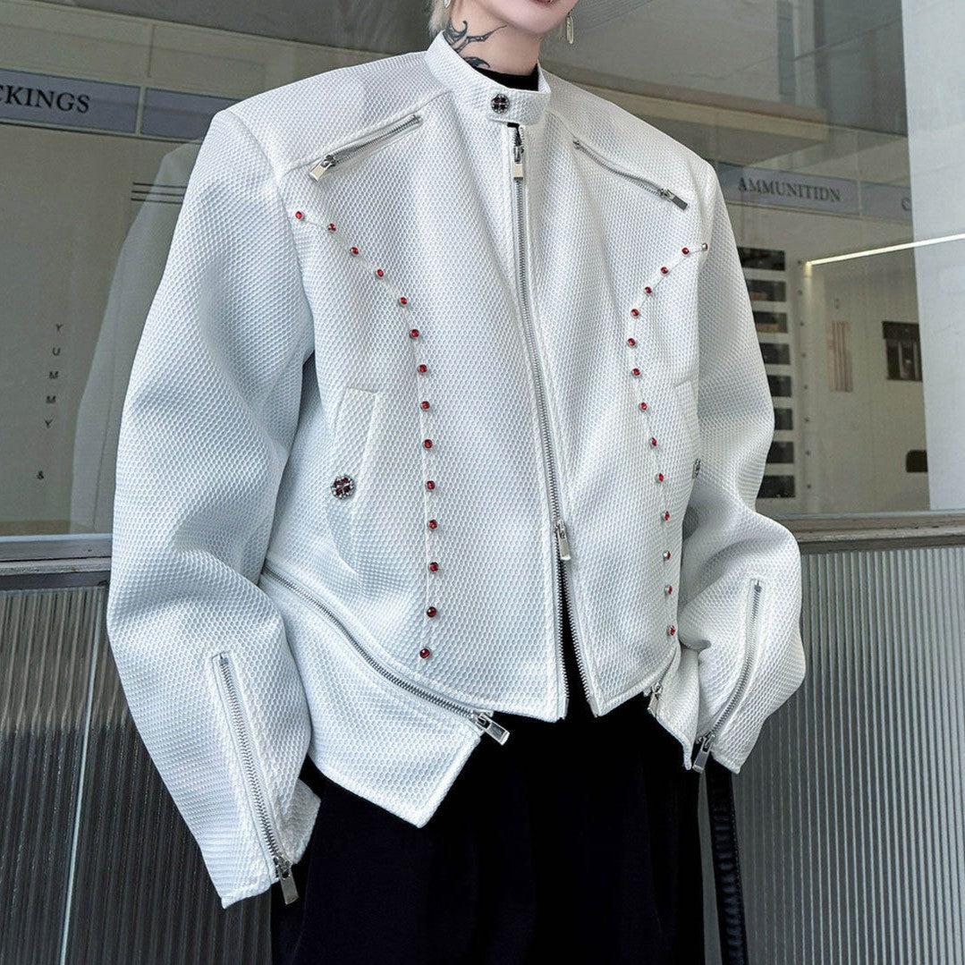 ジッパーデザイン ショートスタンドジャケット