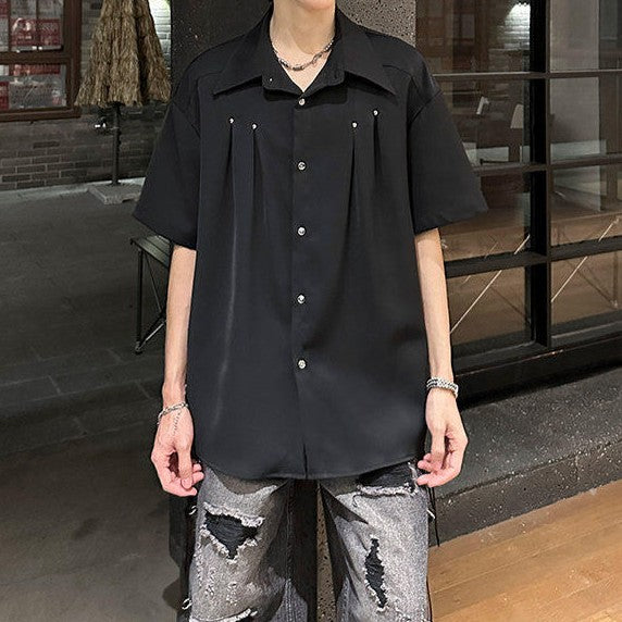 フロントプリーツデザイン ハーフスリーブシャツ