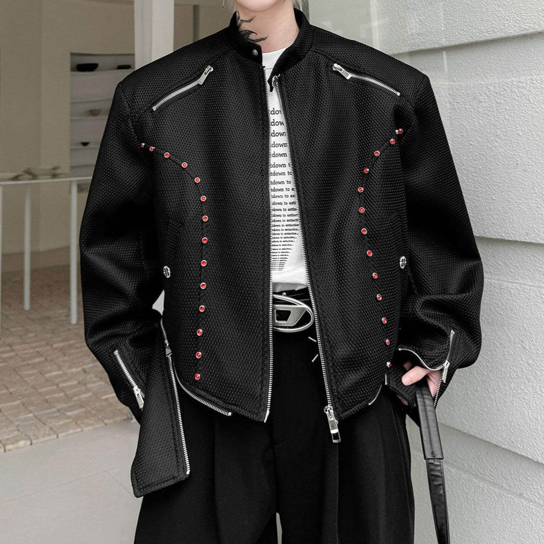 ジッパーデザイン ショートスタンドジャケット