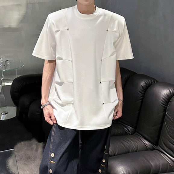 プリーツシルエット パッドショルダー ハーフスリーブTシャツ