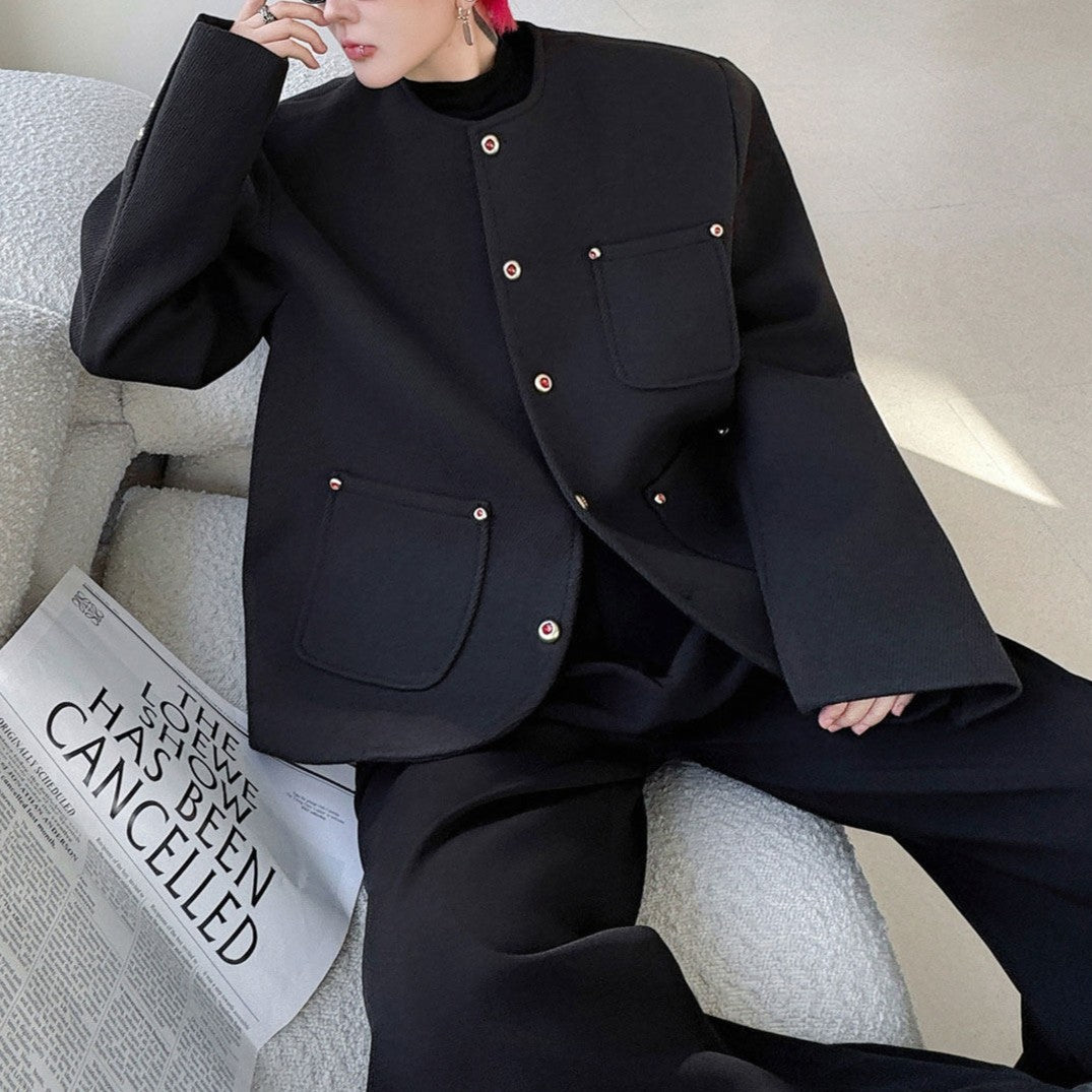 ラインストーンボタン ノーカラージャケット