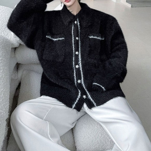 ブラッシュド ボタンニットセーター