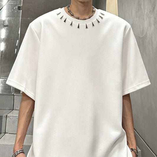 ネックラインメタル パッドショルダー ハーフスリーブTシャツ
