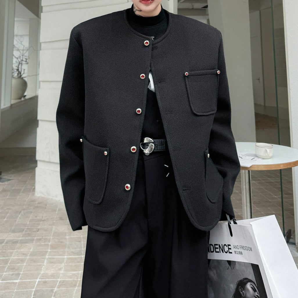 ラインストーンボタン ノーカラージャケット