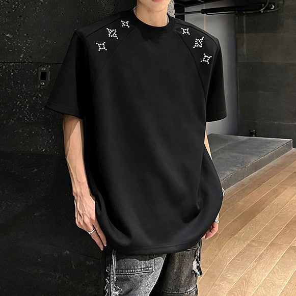 パールデザイン パッドショルダー ハーフスリーブTシャツ
