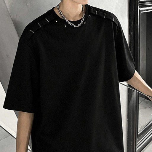 メタルリベット パッドショルダー ハーフスリーブTシャツ