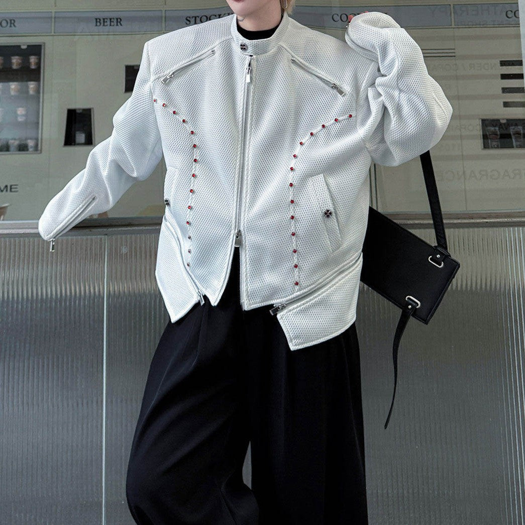 ジッパーデザイン ショートスタンドジャケット