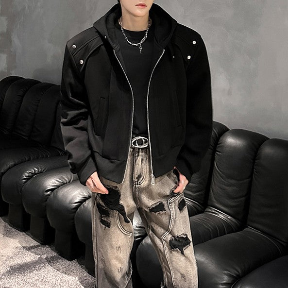 ショートレングス パッドショルダー ジップフーディー