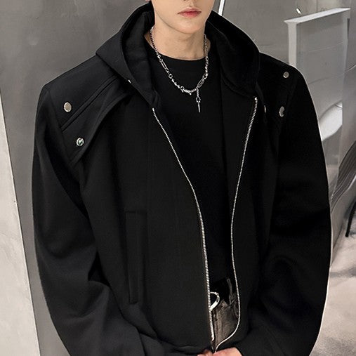 ショートレングス パッドショルダー ジップフーディー