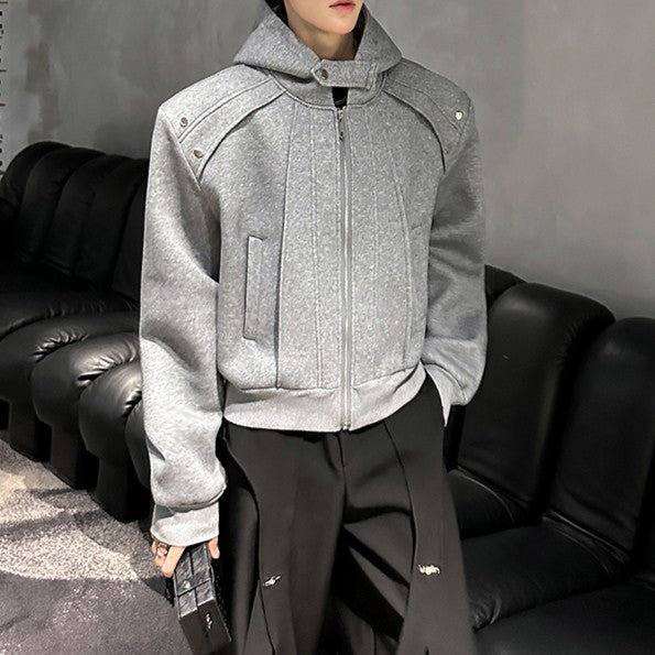 ショートレングス パッドショルダー ジップフーディー