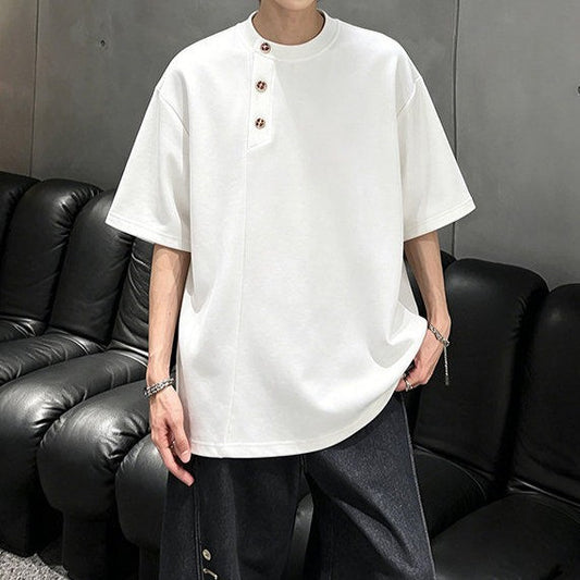 アシンメトリーヘンリーネック ハーフスリーブTシャツ