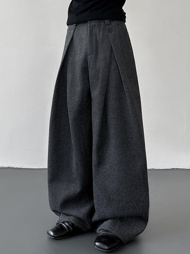 プリーツデザイン ウールワイドパンツ