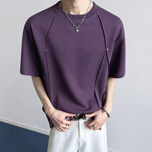 ラインデザイン ラウンドネック ハーフスリーブＴシャツ