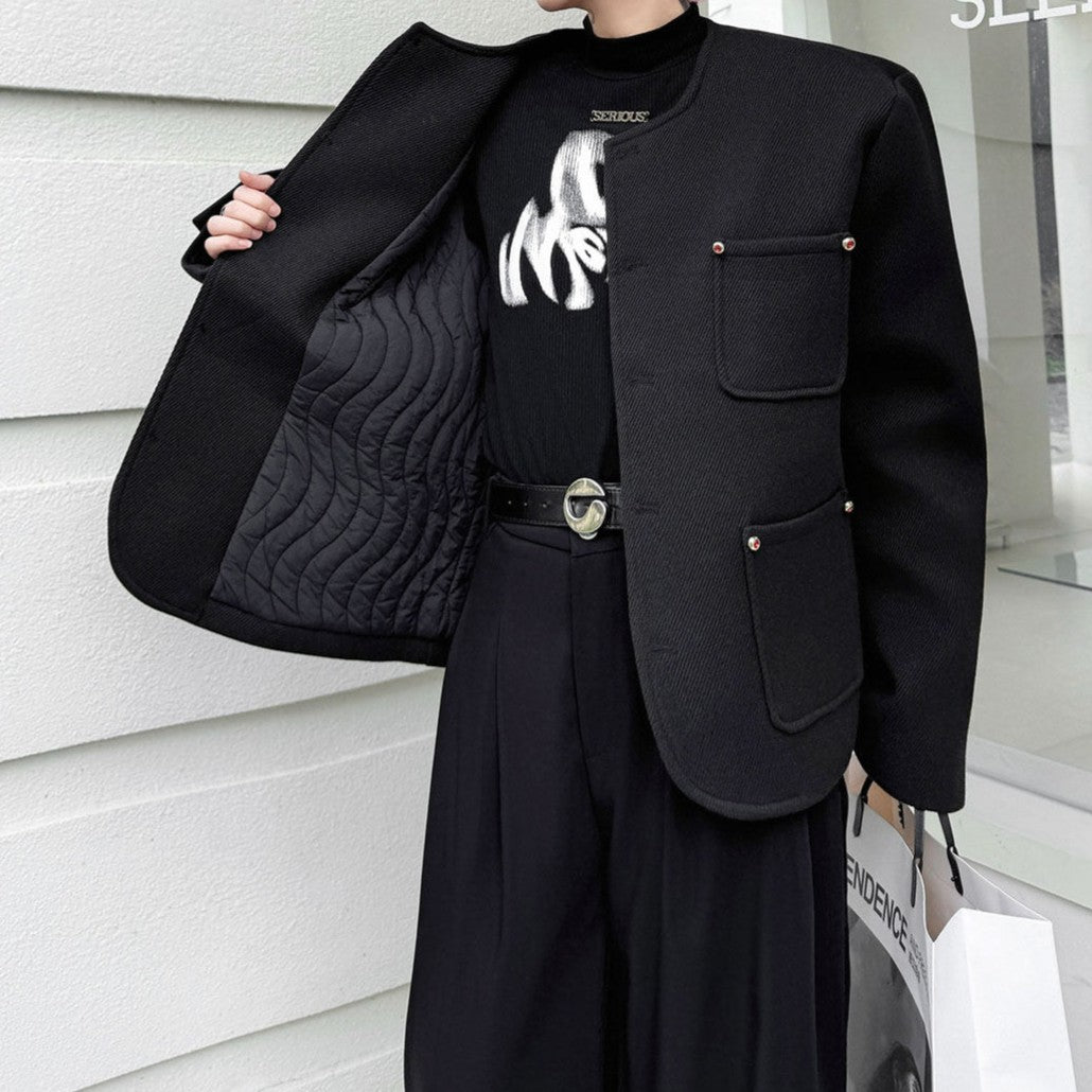 ラインストーンボタン ノーカラージャケット