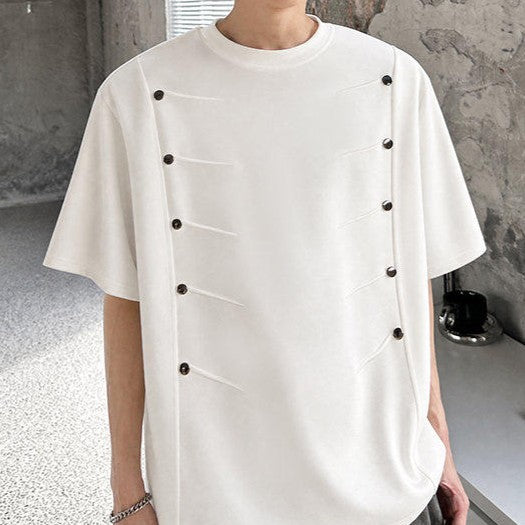 ツーラインズスタッズ パッドショルダー ハーフスリーブTシャツ