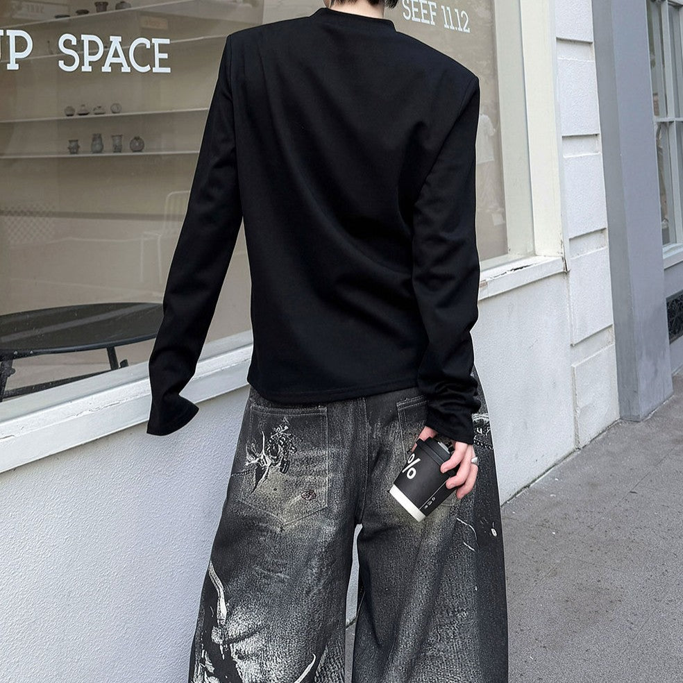 ワードデコレート パッドショルダー ロングスリーブTシャツ