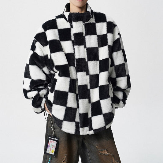リバーシブル チェックドパターン PUレザージャケット