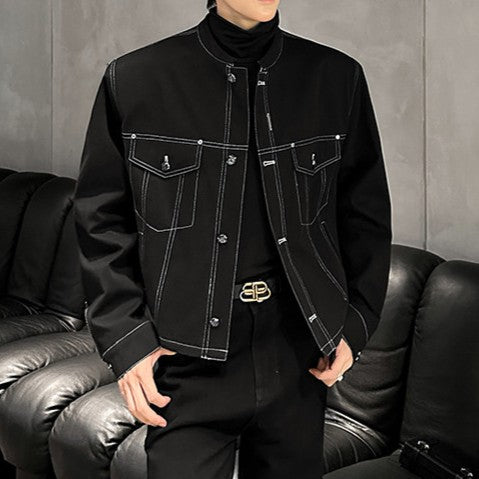 ノーカラー ステッチド ショートジャケット