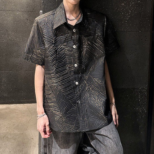 フォイルプリント パッドショルダー ハーフスリーブシャツ