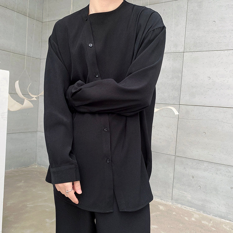 アシンメトリー ラウンドネック ロングスリーブシャツ