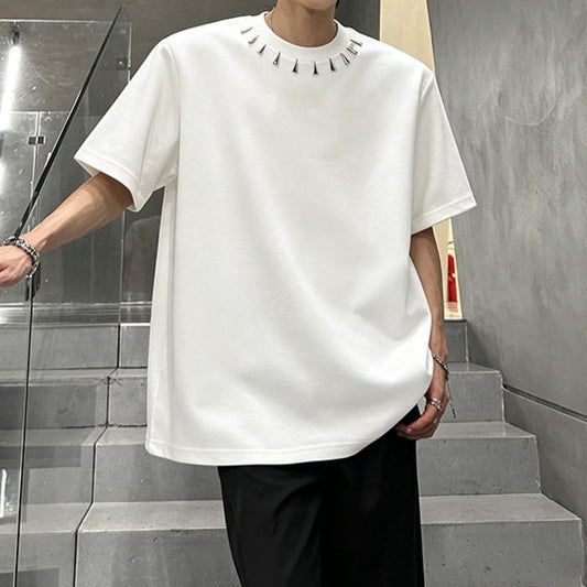 ネックラインメタル パッドショルダー ハーフスリーブTシャツ