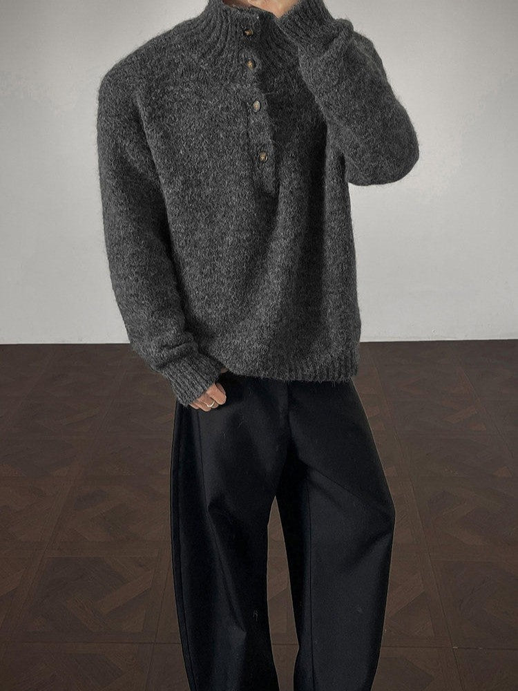 ハーフボタンタートルネック ウール プルオーバーニット