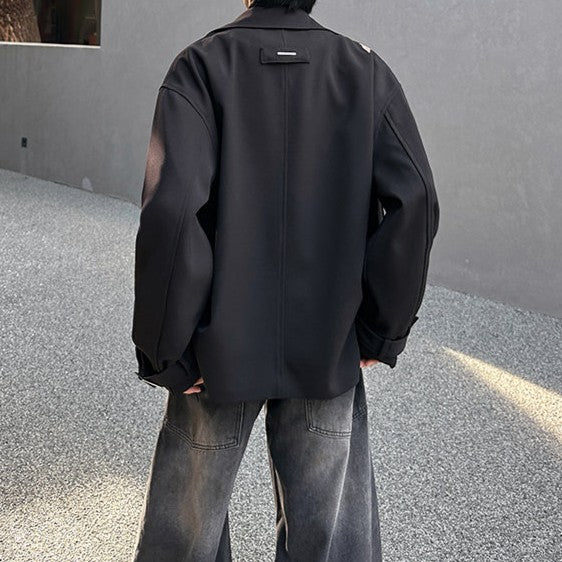 フェイクレイヤード ラージラペル デザインジャケット