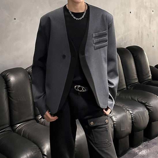 ツートンカラー ショート ノーカラー テーラードジャケット