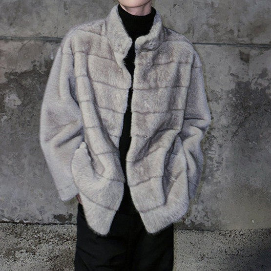 スタンドカラー ボーダー ファージャケット