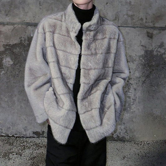 スタンドカラー ボーダー ファージャケット