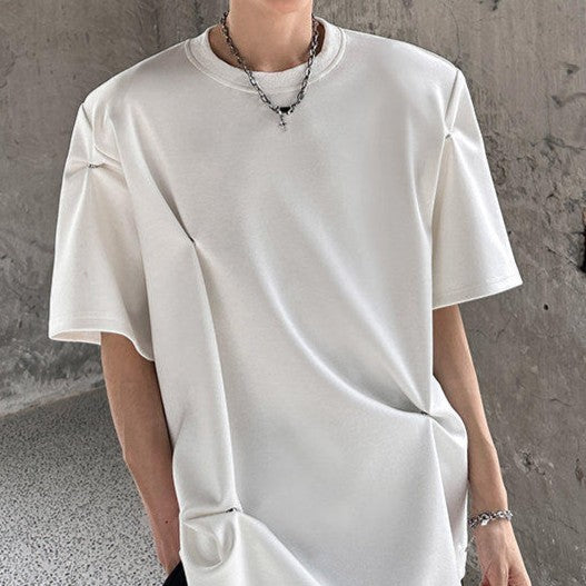 スナップボタンデザイン パッドショルダー ハーフスリーブＴシャツ