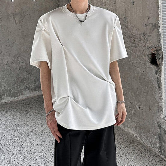 スナップボタンデザイン パッドショルダー ハーフスリーブＴシャツ