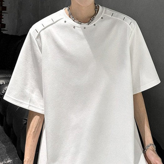 メタルリベット パッドショルダー ハーフスリーブTシャツ