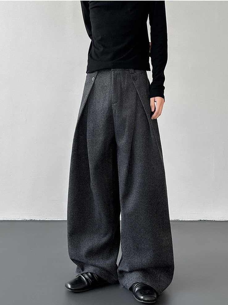 プリーツデザイン ウールワイドパンツ