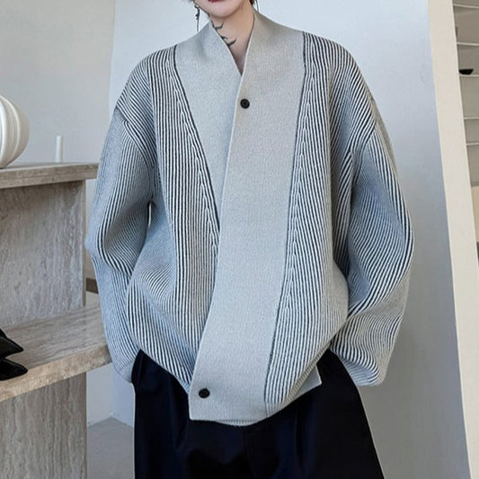 デザイナーズ ストライプ ニットカーディガン