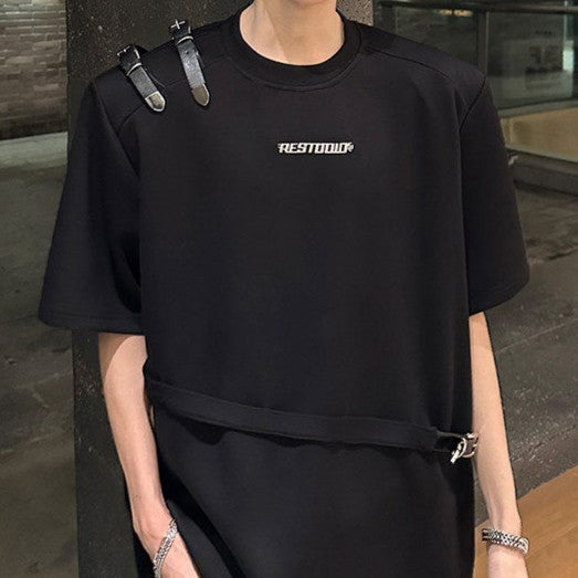 ツインバックル パッドショルダー ハーフスリーブＴシャツ