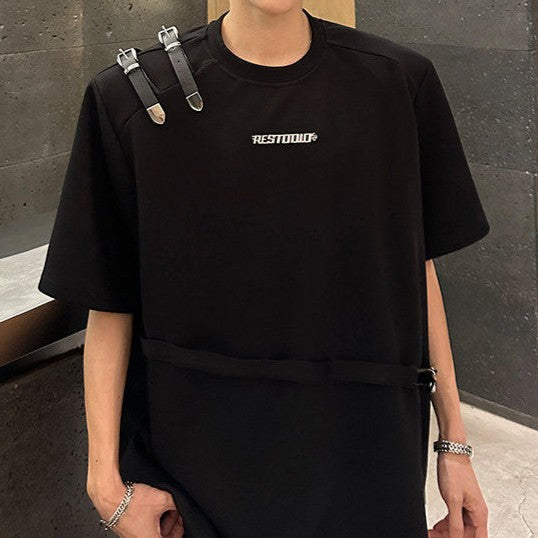 ツインバックル パッドショルダー ハーフスリーブＴシャツ